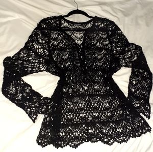 Fashion Nova black crocheted lace eyelet top
